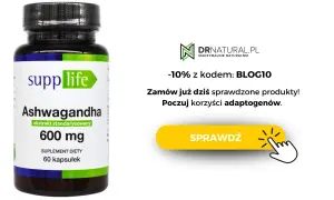 Suplement diety z Ashwagandhą 600 mg. Dowiedz się, adaptogeny co to i poczuj ich korzyści. Kod BLOG10 daje -10%.