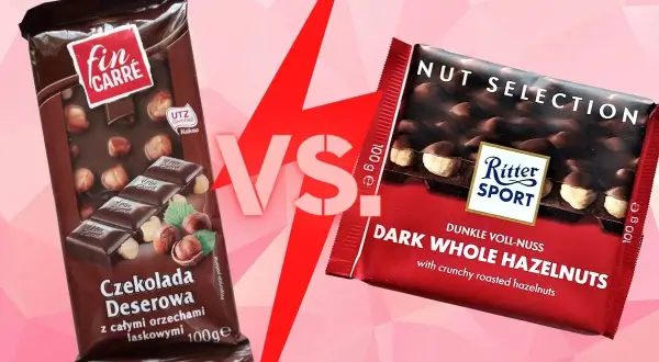 Czekolada deserowa z orzechami laskowymi Fin Carré kontra Ritter Sport. Która czekolada deserowa jaka to będzie lepsza?