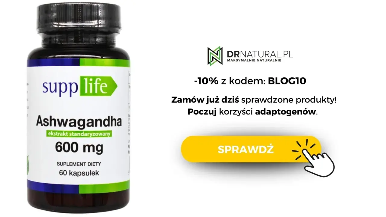 Suplement diety z Ashwagandhą 600 mg. Dowiedz się, adaptogeny co to i poczuj ich korzyści. Kod BLOG10 daje -10%.