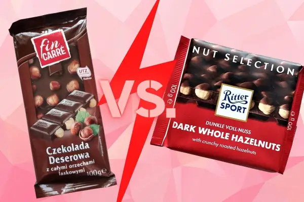 Czekolada deserowa z orzechami laskowymi Fin Carré kontra Ritter Sport. Która czekolada deserowa jaka to będzie lepsza?